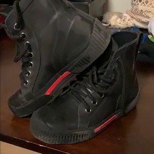 Kids Boy/Girl Black and Red Lace Rain Boots